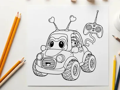Cute cartoon car with remote control vector illustration