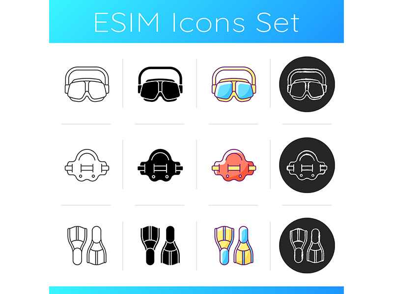 Swimming pool supplies icons set
