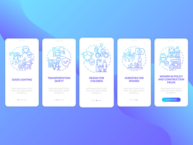 City plan for women and kids blue gradient onboarding mobile app screen