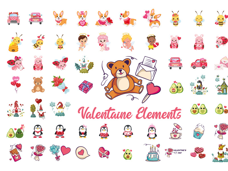 Valentine Day elements animals decorative