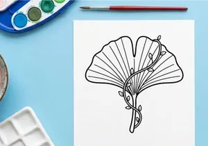 Ilustrasi daun ginkgo yang elegan. Gambar botani artistik untuk proyek desain