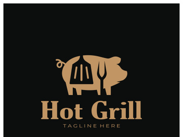 Simple Barbecue Vintage hot grill, with crossed flames and spatula. Logo for restaurant, badge, cafe and bar.vector preview picture