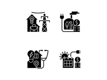 Electrical energy purchase black glyph icons set on white space preview picture