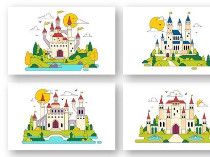 10 Castle Vector Illustration