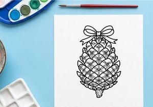 Ilustração decorativa de pinha para temas natalinos ou naturais. Desenho botânico artístico de uma pinha com traços detalhados.