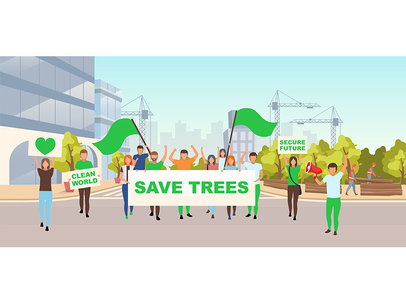 Save trees social protest flat vector illustration