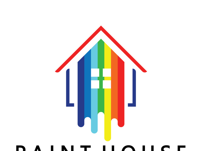 logo icon illustration house paint with a blend of brushes and rollers for house wall paint design, minimalist house, painting, interior, building, property business, wallpaper, vector concept