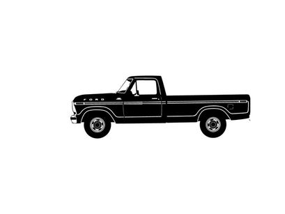 Silhouette of a classic black pickup truck with a long bed