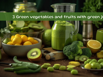 Green vegetables and fruits with green juice preview picture