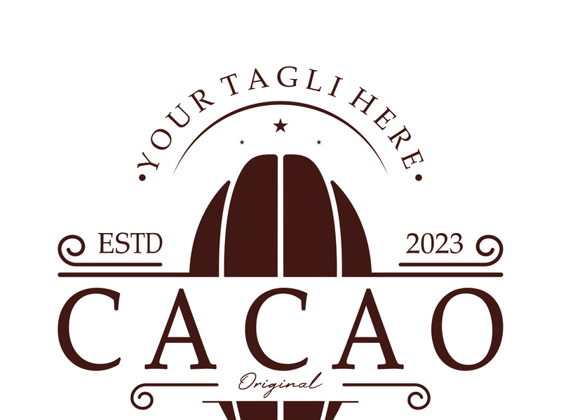 cocoa logo,cocoa bean,cocoa tree,cocoa branches and leaves,chocolate mix on white background,vintage,modern,simple,minimalist icon illustration template design vector