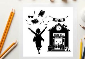 Silhouette of a student leaving final hell school zone in a joyful escape