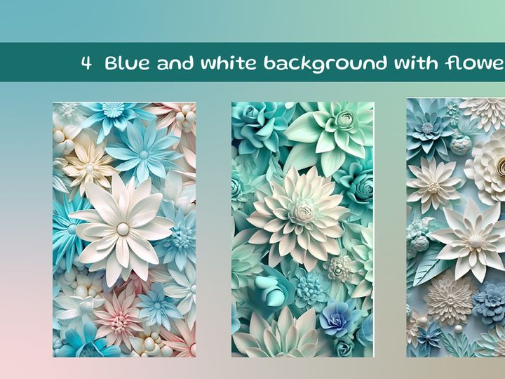 Blue and white background with flowers