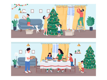 Christmas celebration semi flat vector illustration set preview picture