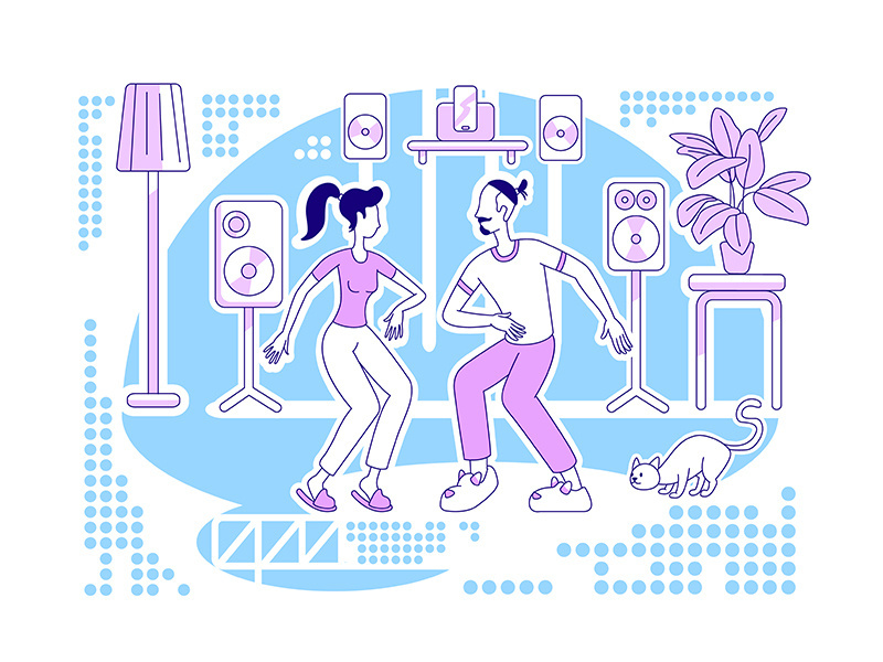 Dancing at home flat silhouette vector illustration