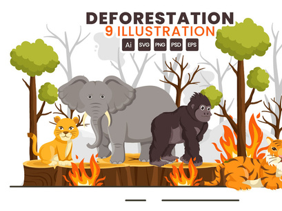 9 Deforestation Vector Illustration