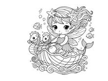 Mermaid fairy with seahorses underwater fantasy vector illustration