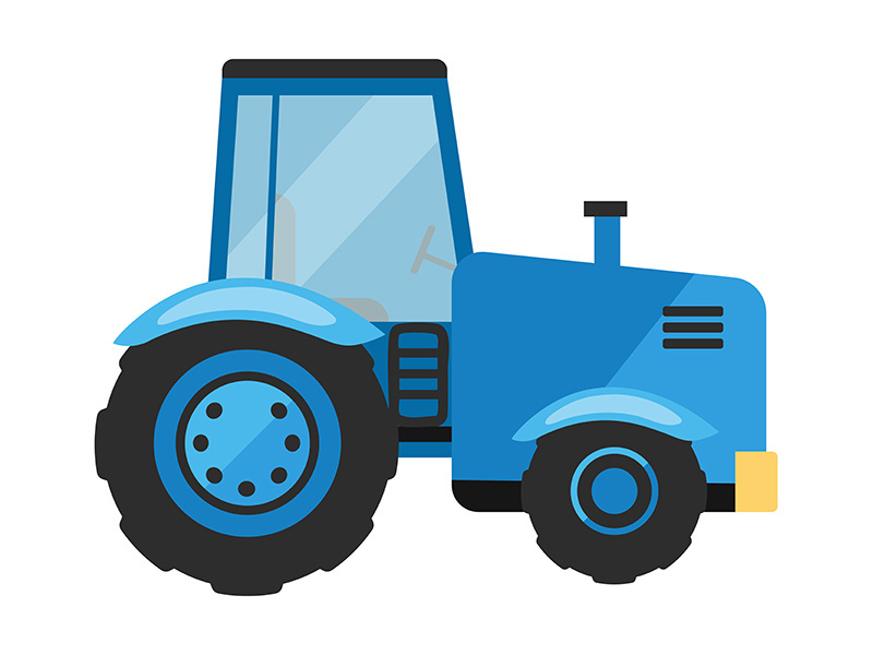 Blue tractor flat vector illustration