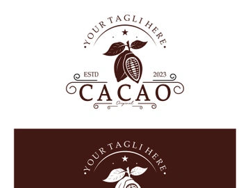 cocoa logo,cocoa bean,cocoa tree,cocoa branches and leaves,chocolate mix on white background,vintage,modern,simple,minimalist icon illustration template design vector preview picture