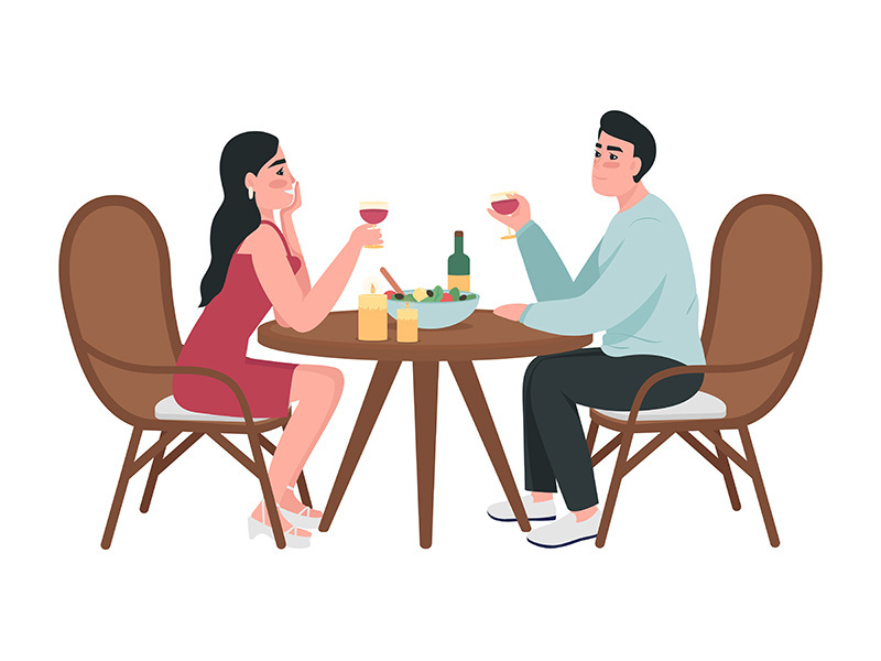 Couple on romantic date semi flat color vector characters