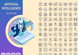 Artificial Intelligence line icon set