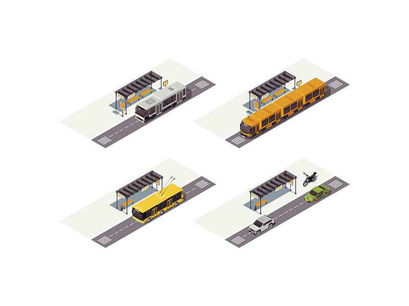 City transport isometric color vector illustration