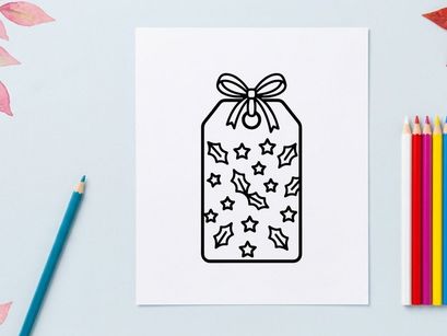 Etiqueta de presente de feriado com arte vetorial de padrão de azevinho e estrela