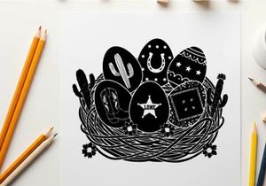 Western easter eggs in a nest silhouette