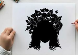 Silhouette of woman with sunflowers in her hair