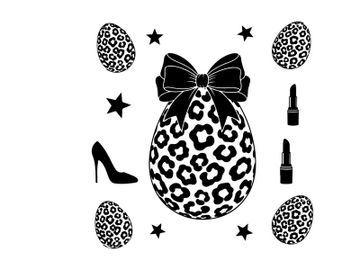 Easter egg silhouette with leopard print and beauty icons preview picture