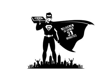 Superhero silhouette delivering food in 30 minutes guaranteed preview picture