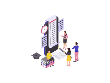 Online examination isometric color vector illustration preview picture