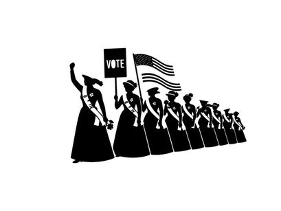 Silhouette of women marching for voting rights in america