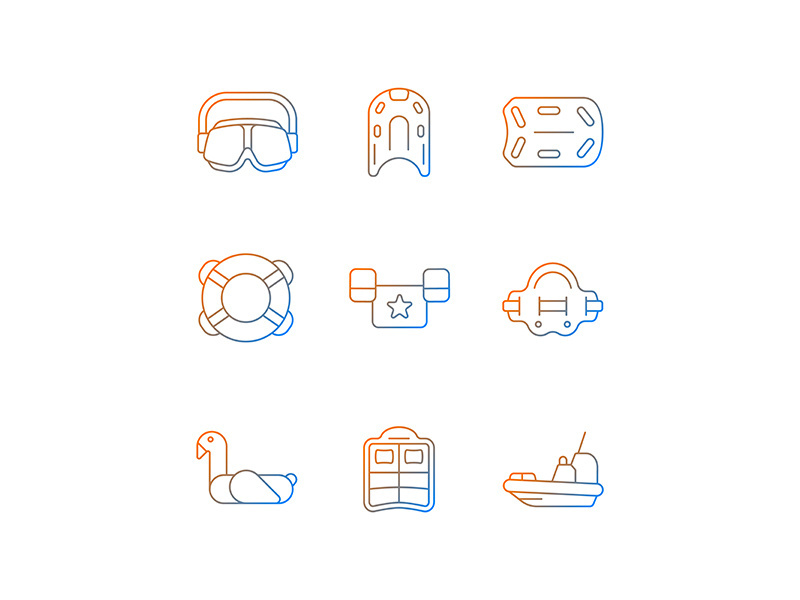 Swimming lessons gradient linear vector icons set