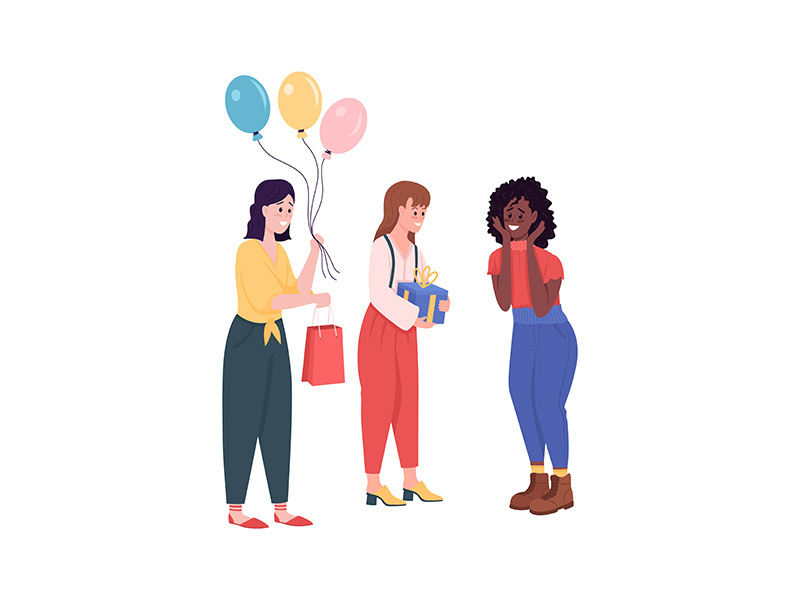 Woman friends on Birthday party flat color vector detailed character