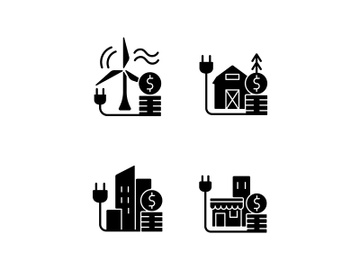 Electricity black glyph icons set on white space preview picture