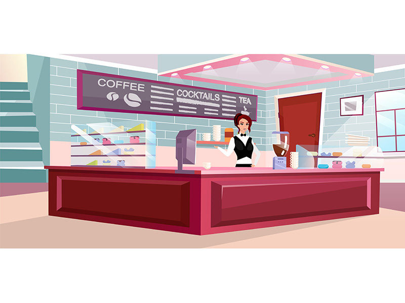 Coffee shop barista at work flat vector illustration