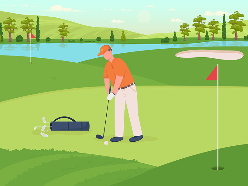 Golf game flat color vector illustration