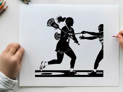 Lacrosse players in action silhouette