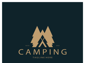 vintage and retro tent logo, camping. With tent, tree and bonfire sign. adventurers, scouts, climbers, camping equipment center preview picture