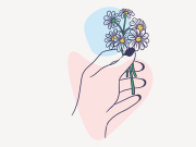 Women Hand Give a Flower, Vector Illustration