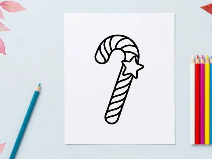 Christmas candy cane line art icon with a star shape for holiday design projects