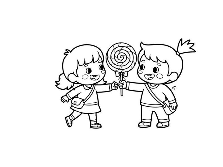 Children sharing lollipop happy friendship vector illustration