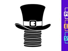 Black top hat with gold clasp on stacked coins isolated