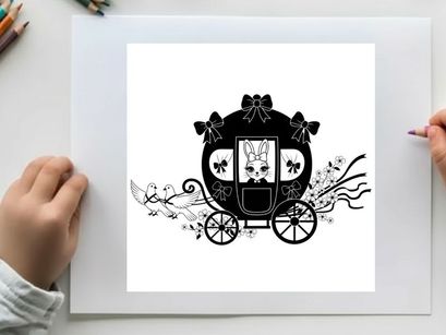 Silhouette of a decorative carriage with floral accents and bows