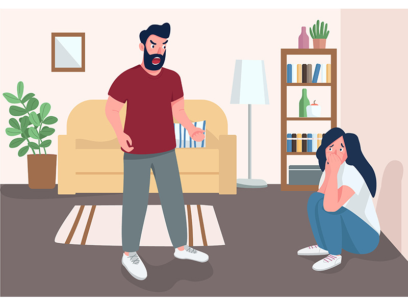 Family abuse flat color vector illustration