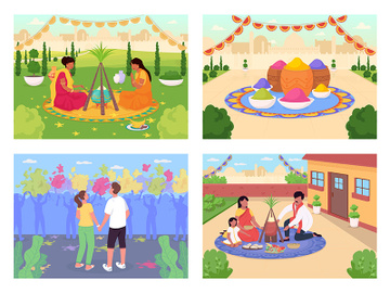 Indian holidays flat color vector illustration set preview picture