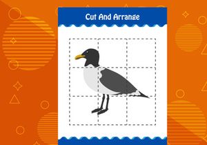 10 Pages Cut and arrange with a bird worksheet for kids. Educational game for children