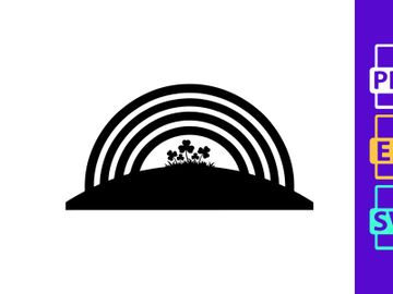 Rainbow arch over blooming clover field minimalist design preview picture