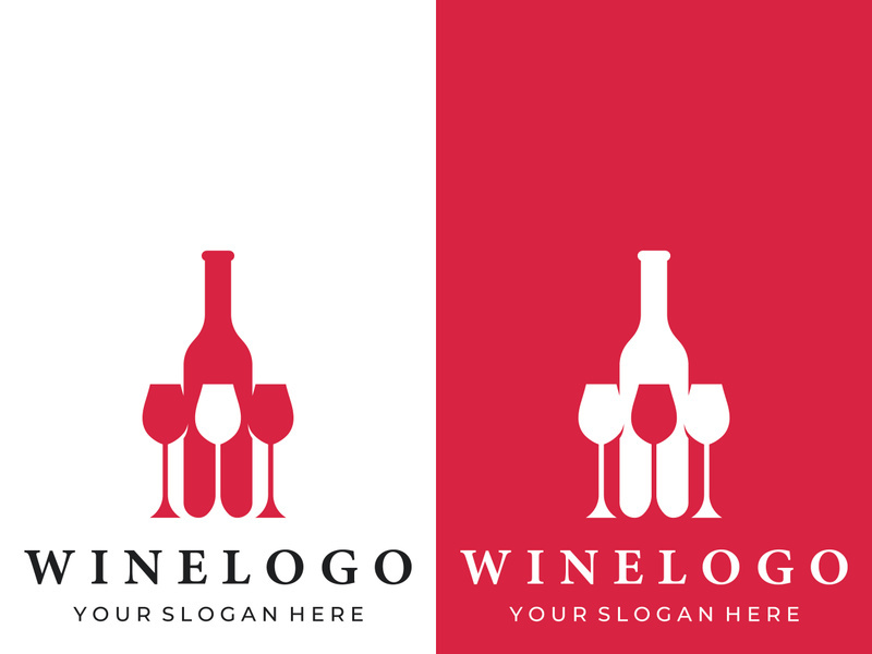 Wine logo design with wine glasses and bottles.Logos for nightclubs, bars and wine shops.