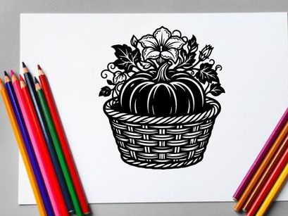 Black and white floral pumpkin basket for autumn decor